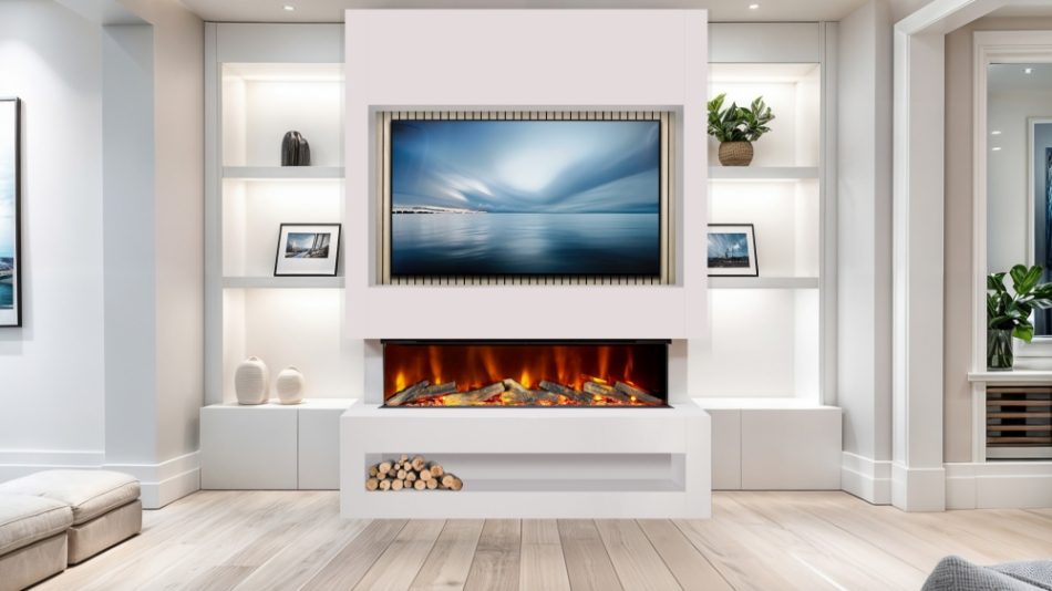 E-VR S1250 Media Wall Suite White- Acoustic Oak